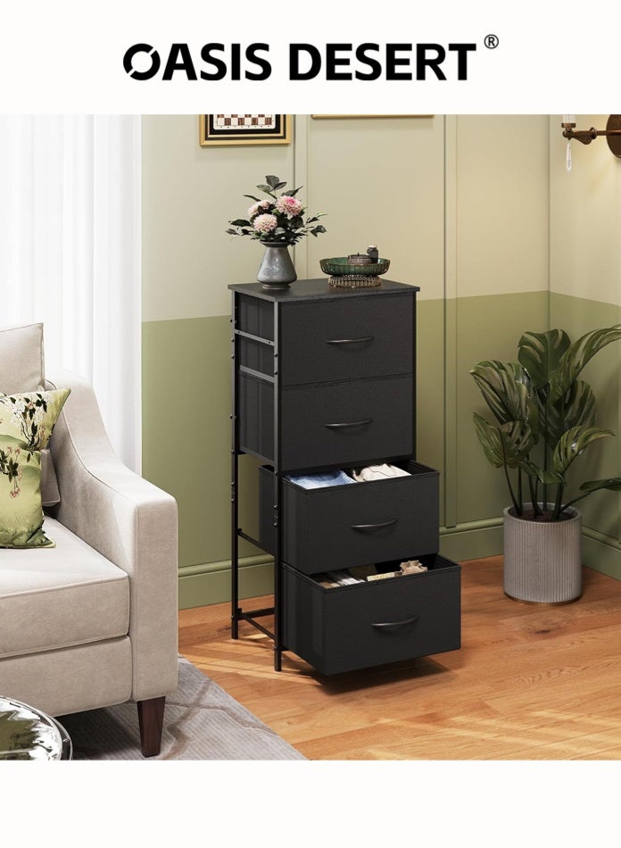 OASIS DESERT Dresser with 4 Drawers, Storage Tower, Organizer Unit, Fabric Dresser for Bedroom, Hallway, Nesting Tables, Entryway, Closets, Sturdy Steel Frame, Wood Top, Easy Pull Handle, Black - Image 4